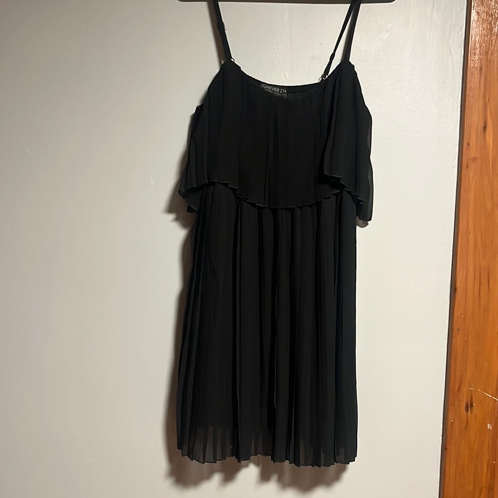 Black Pleated Skinny Strap Dress
